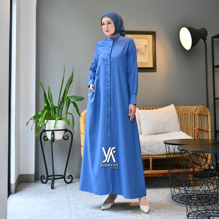 Yahwo Hijab Fashion-Gamis Abaya Basic-Dress Lebaran Wanita Kekinian Terbaru Terlaris-Kancing(Busui)