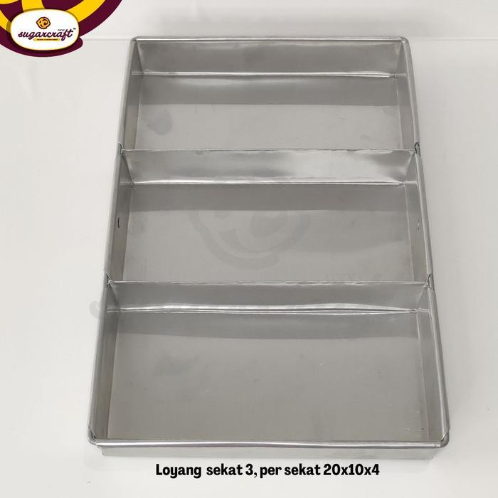 LOYANG LAPIS SURABAYA PERSEGI SEKAT 3 PER SEKAT 20CM X 10CM X 4CM CETAKAN ANEKA CAKE BROWNIES
