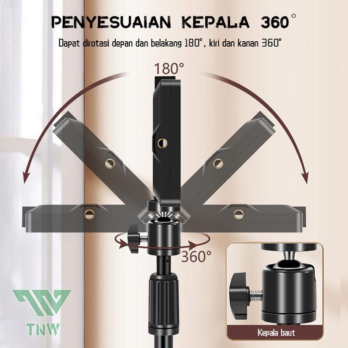 Tnw Overhead Stand Tripod Hp + Led Lampu Stand Holder Bracket 360 Overhead Tripod Lampu Phone Holder