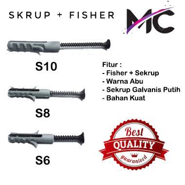 "New" Baut Dinding Tembok Fisher + Sekrup S5 S6 S8 S10 Per Pack Baut Gypsum Kuat Murah 12 PCS Warna