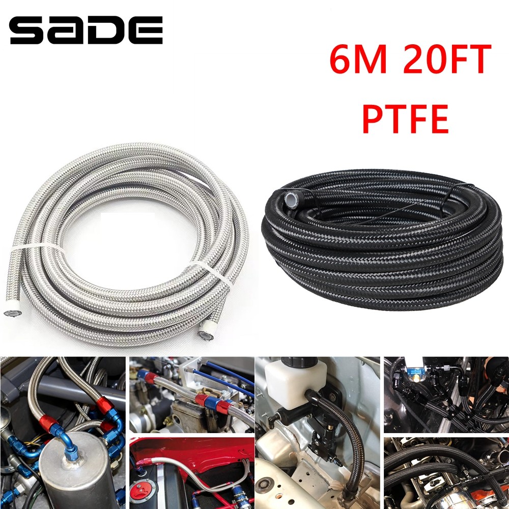 6M An4 An6 An8 An10 An12 Ptfe Fuel Hose Line Stainless Steel Braided Hose 20Ft Black/Silver