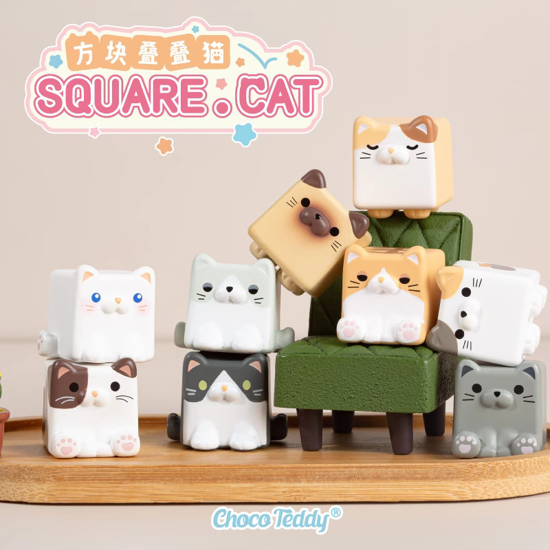 Square Cat Series Blind Box Guess bag Cute Cartoon Cat Anime Doll Kawaii Action Figures Ornament