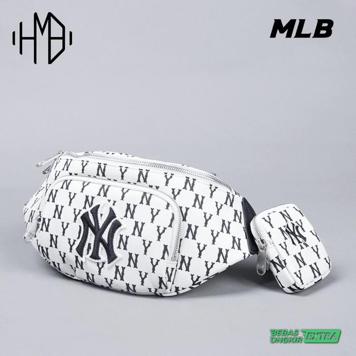 Mlb Korea Ny Yankees Black Monogram Jacquard Waist Bag Set White Co