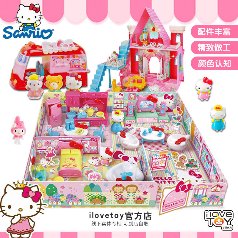 Sanrio Anime Figures Hello Kitty Toys Set Street Corner Story Convenience Store Set Girls' Figure