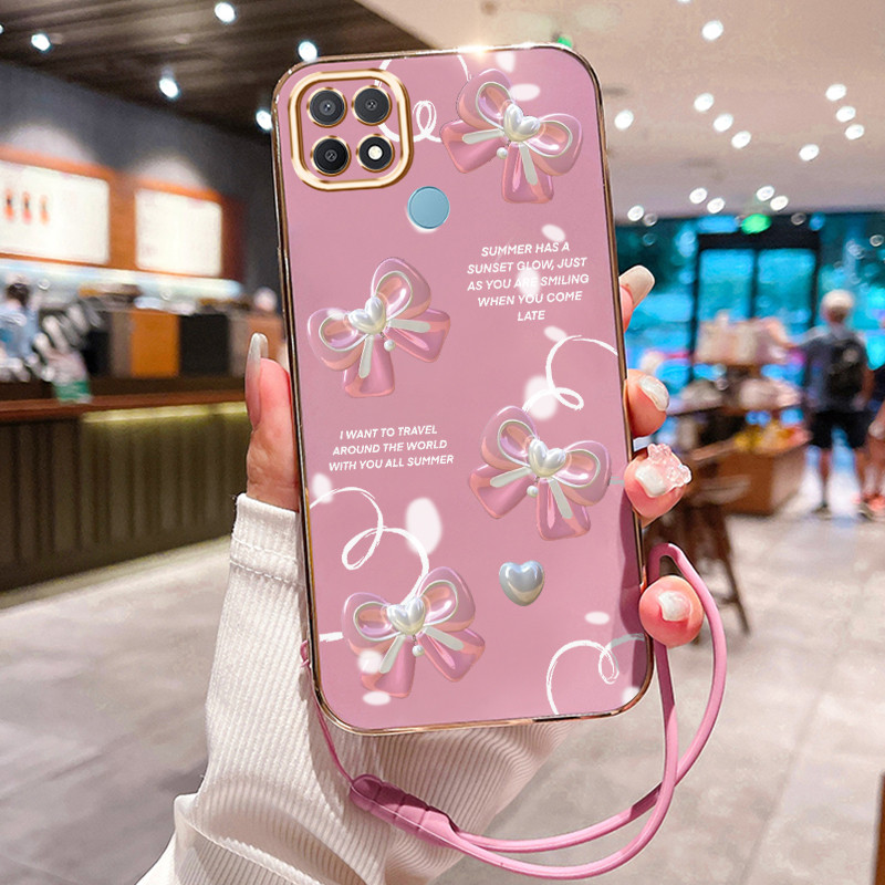 Casing Hp Untuk OPPO A15 A15s A35 Case Pita berwarna pink pelapisan Kekinian Cesing silikon Kasing S