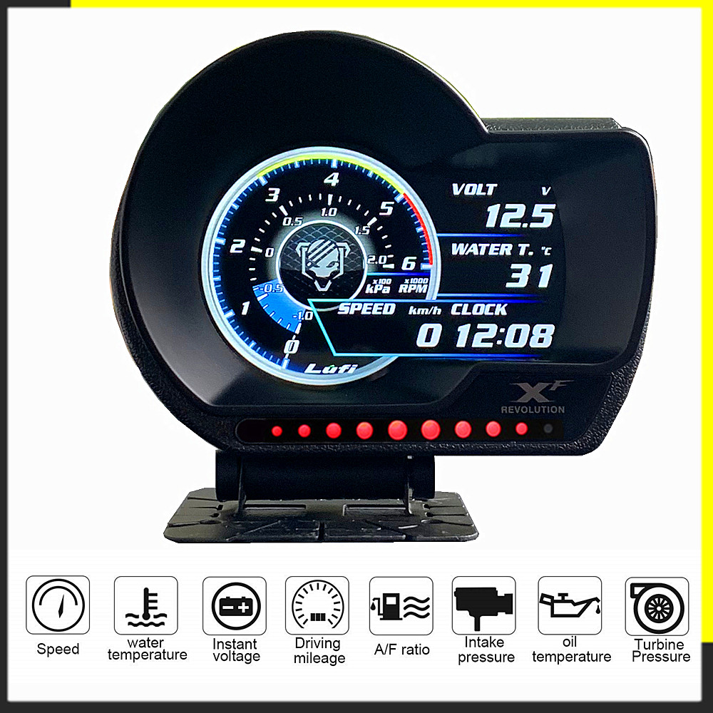 LUFI XF English Version OBD2 digital turbo boost oil pressure temperature gauge for car Afr RPM Fuel
