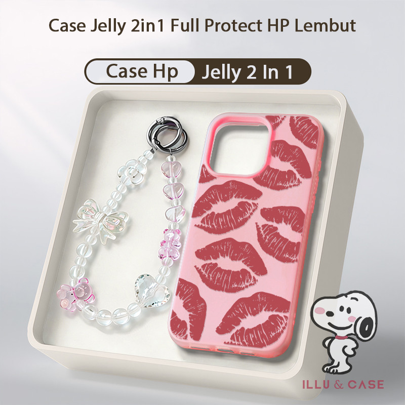 Bekas Ciuman Gelap Jelly 2 In 1 Tali Gantungan Casing Iphone 16 Pro Max 17 Pro Max 14 16 Plus 11 13 