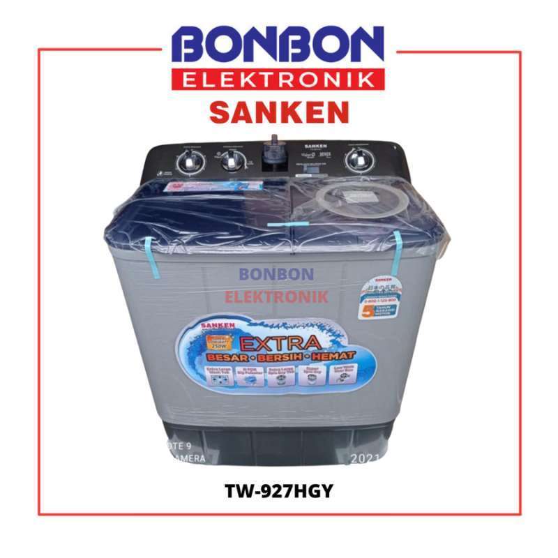 Sanken Mesin Cuci 2 Tabung 8KG TW-927HGY / TW927 / TW 927 HGY HITAM