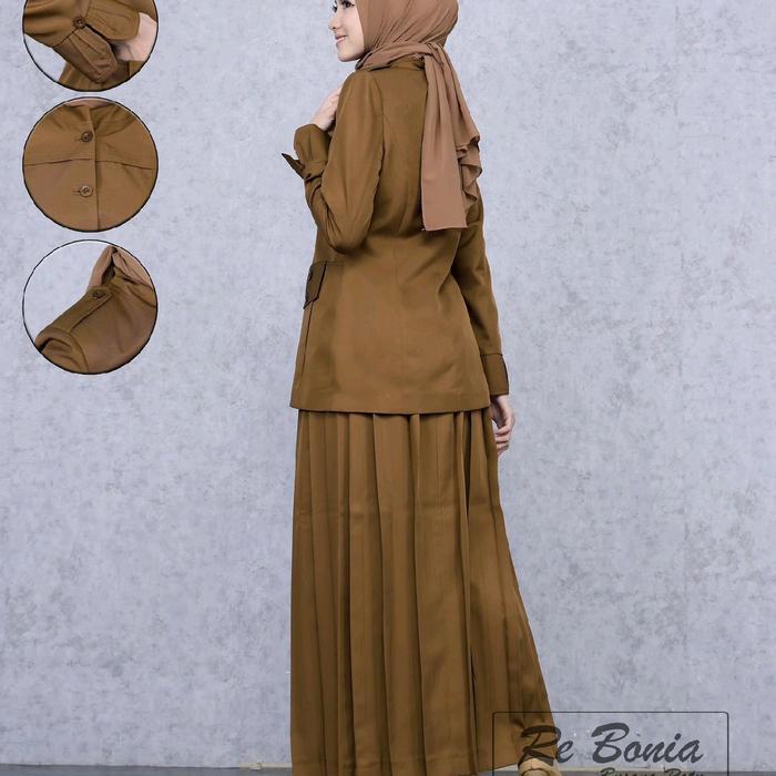 RE BONIA SETELAN ROK A REMPEL KHEKI TUA SERAGAM PDH ROK A REMPEL SERAGAM KERJA WANITA BLAZER