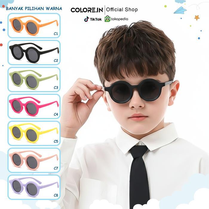 Colore.In Kacamata Hitam Anak Sunglasses Bulat Polarized TR-90 Frame Plastik TPE Lensa Polarized