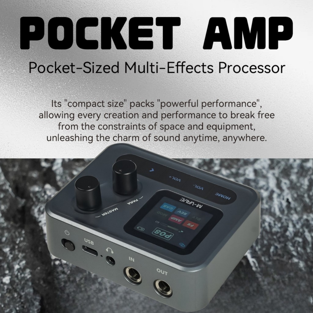 M-VAVE Pocket AMP 1.54" HD Screen Guitar Multi-Effects Processor/6+1 Custom FX Chain/USB-C Audio
