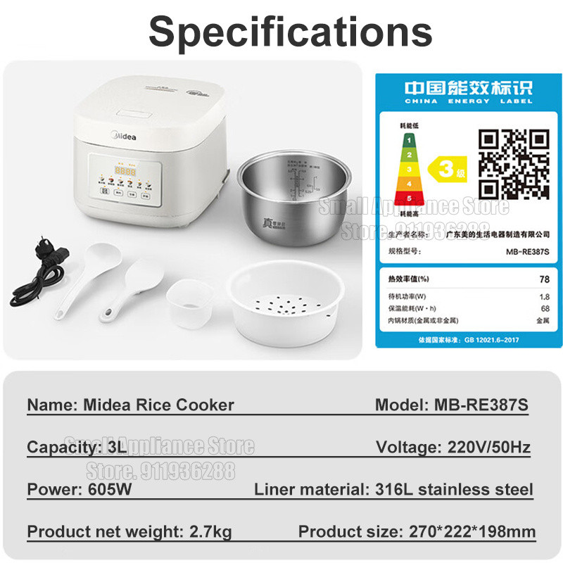 Midea Electric Smart Cooker Multifunctional Adjustable Rice Cooker For 1-6 People Stainless Steel