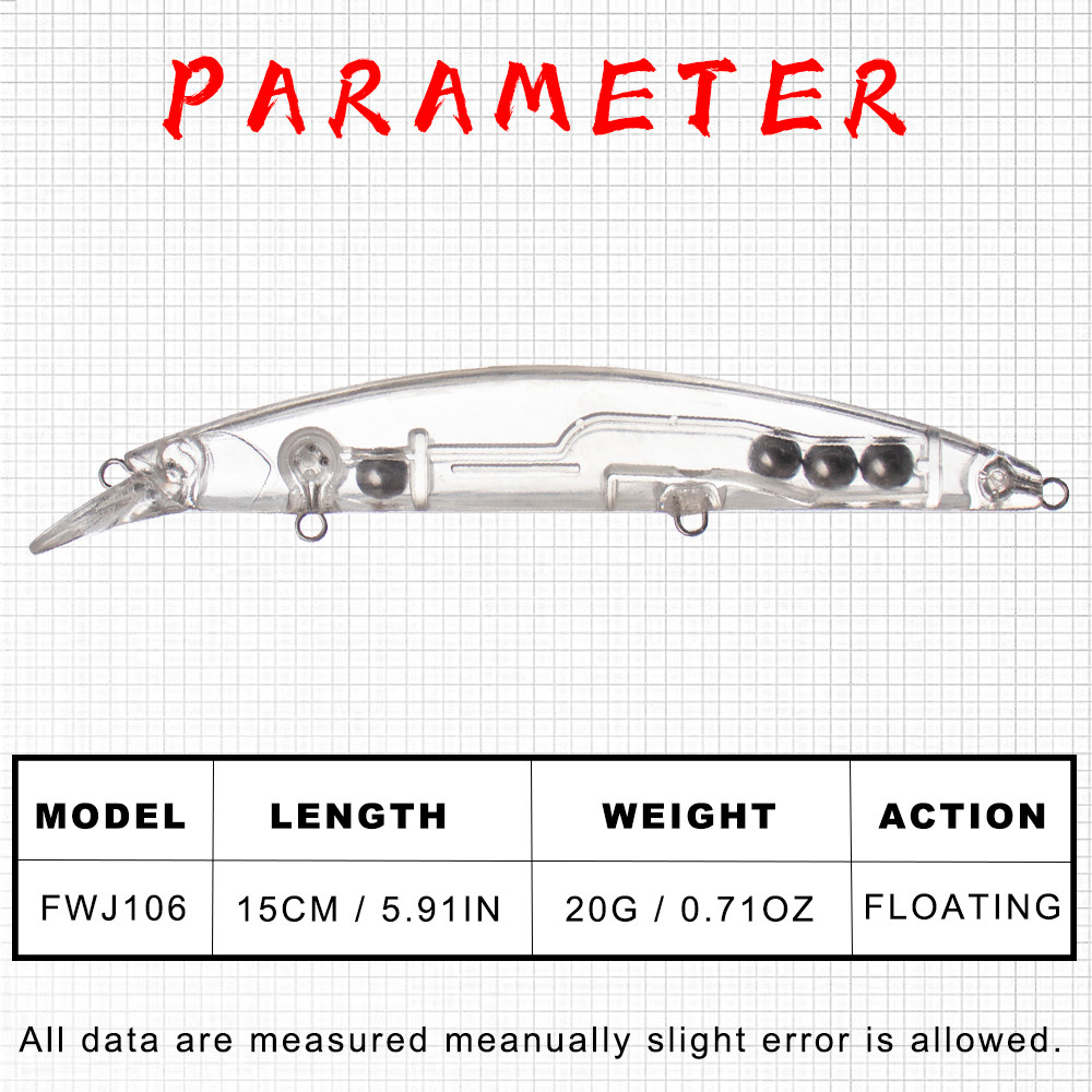 FISHWONG 15PCS / LOT Floating Minnow Fishing Lure For DIY 15CM 20G Big Minnow Blanks Unpainted