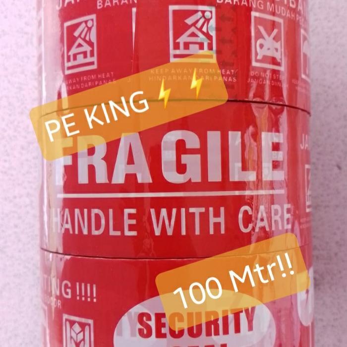 "New" Isolasi Lakban Fragile Merah JANGAN DIBANTING 90yd KirimKilat Surabaya
