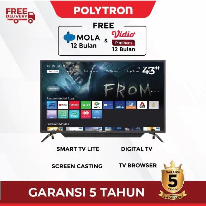 POLYTRON SMART LITE 43CV1569 DIGITAL TV GARANSI RESMI 5 TAHUN 43 INCH - tv+brc+antena
