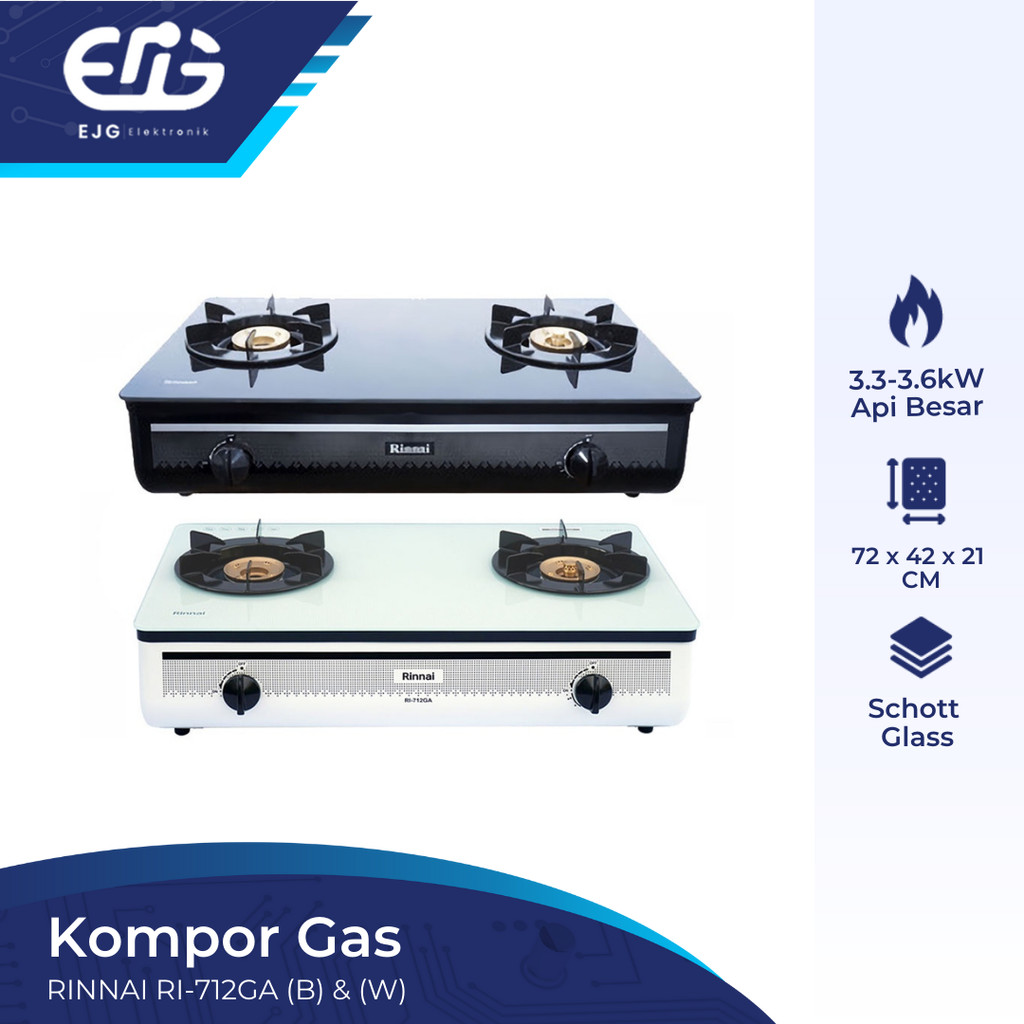 Rinnai Kompor Gas RI 712 GA(B)/GA(W)/GA(OB) Kompor 2 Tungku RI712GA(B) RI712GA(W) R712GA(OB)