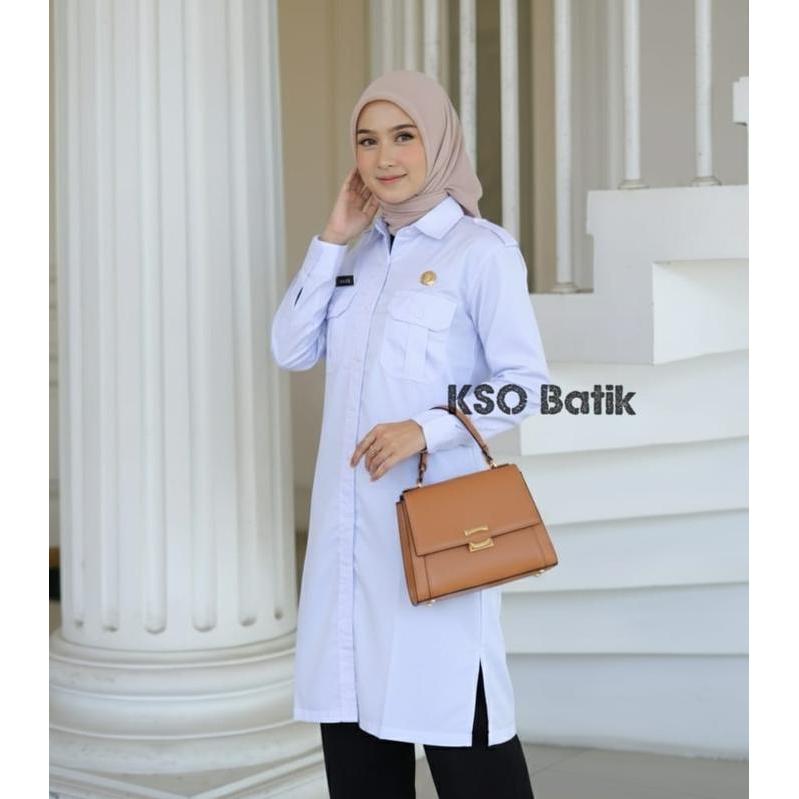 Kso Tunik Pdh Putih Polos Wanita Lengan Panjang Terbaru / Tunik Wanita Putih Lengan Panjang /