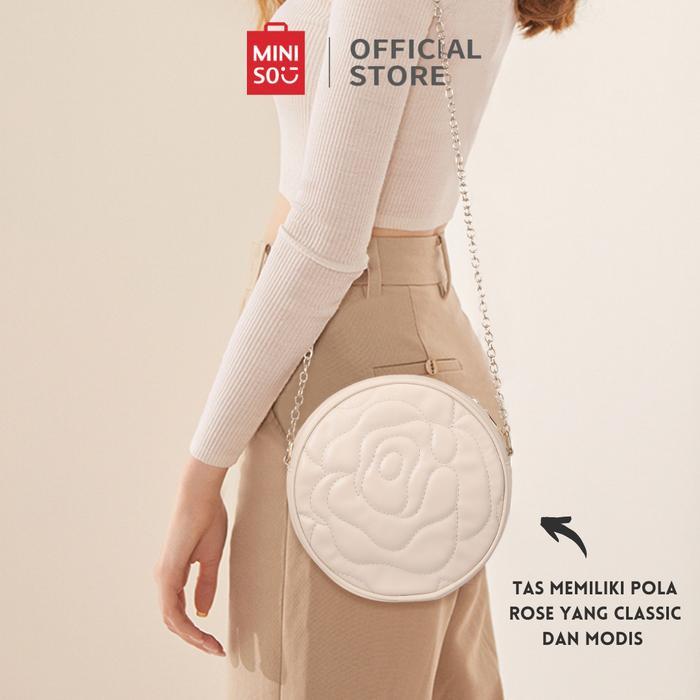 MINISO Tas Selempang Wanita Shoulder Bag Rantai Motif Rose Crossbody Bulat Klasik Mawar Tas Fashion