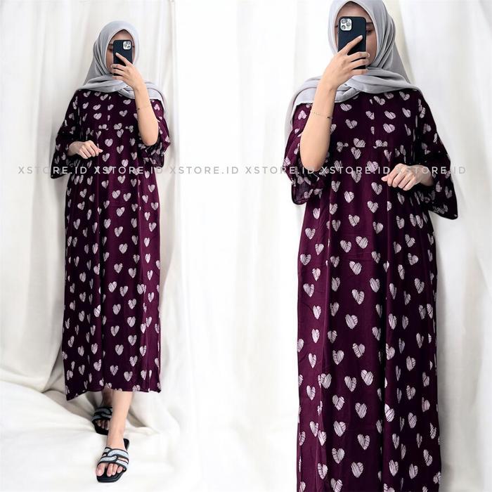 READY Xstore.id - Debora Daster Rayon kekinian Gamis midi lengan terompet 3/4 Daily kain Adem busui