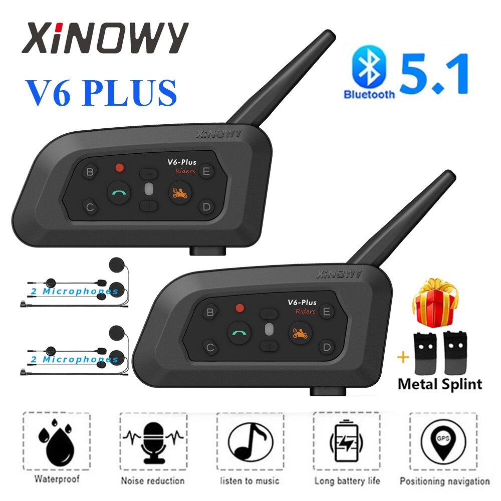 XINOWY V6 Plus Motorcycle Helmet Bluetooth Headset Intercom 1200M Interphone Communicator Waterproof