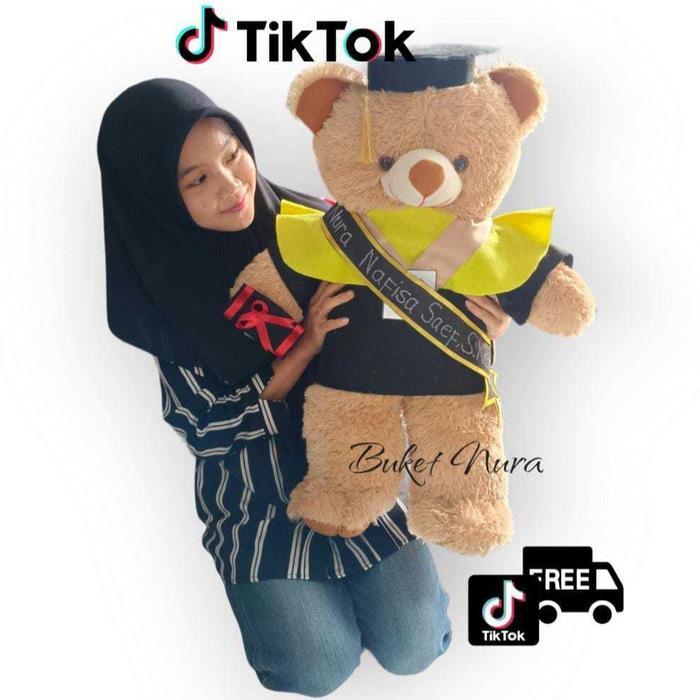 Boneka Wisuda Jumbo Halus Murah / Boneka Bear Wisuda Slempang Telapak / Kado Buat Wisuda Set Hadiah