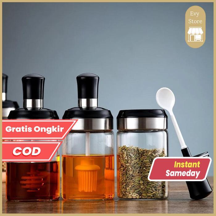 Evy Import COD Tempat bumbu Botol Bumbu Set sendok Tempel di tutup Toples Bumbu Dapur