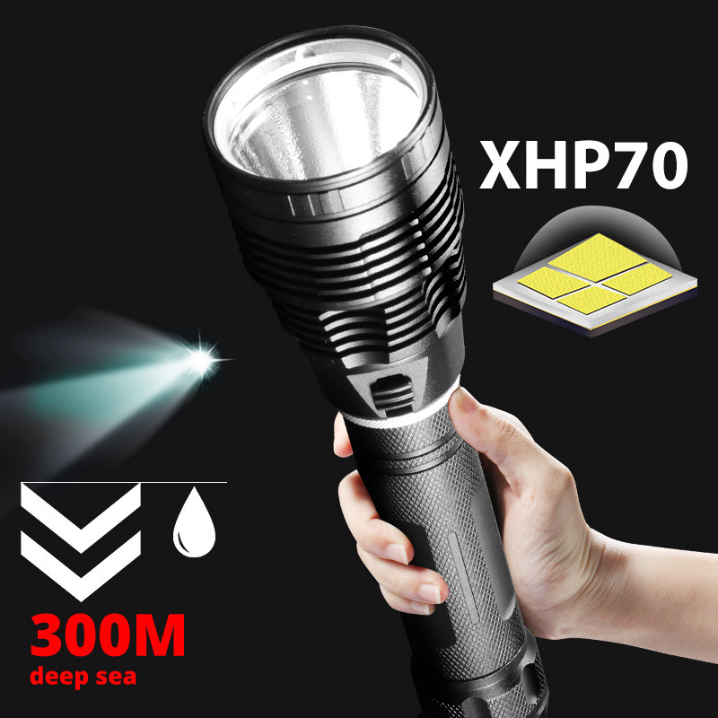 Super Bright XHP70.2 Diving Flashlight IPX8 Highest Waterproof Rating Professional Dive Light Powere