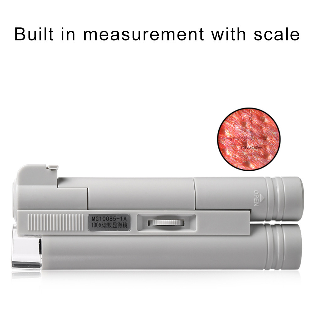100x Portable Magnifier with Light Multifunction Pocket Led Adjustable Focal Microscope Loupe Handhe