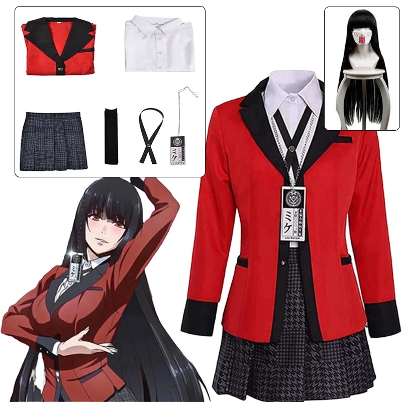 Kakegurui Jabami Yumeko Cosplay Costume Halloween Sayaka Compuls Gambler Anime School Girl Pleated