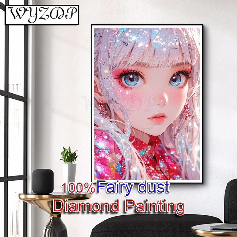 Full ab Diamond Painting Kit Cartoon Girl Full Square Diamond Japanese Girls, Cross Stitch Fairy