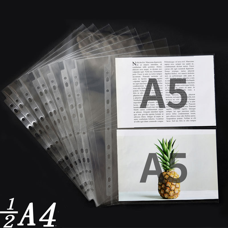 50Pcs 11/30 Hole A4 Multipurpose File Loose Leaf Clear Sheet Document Protector Punched Bag 2 A5