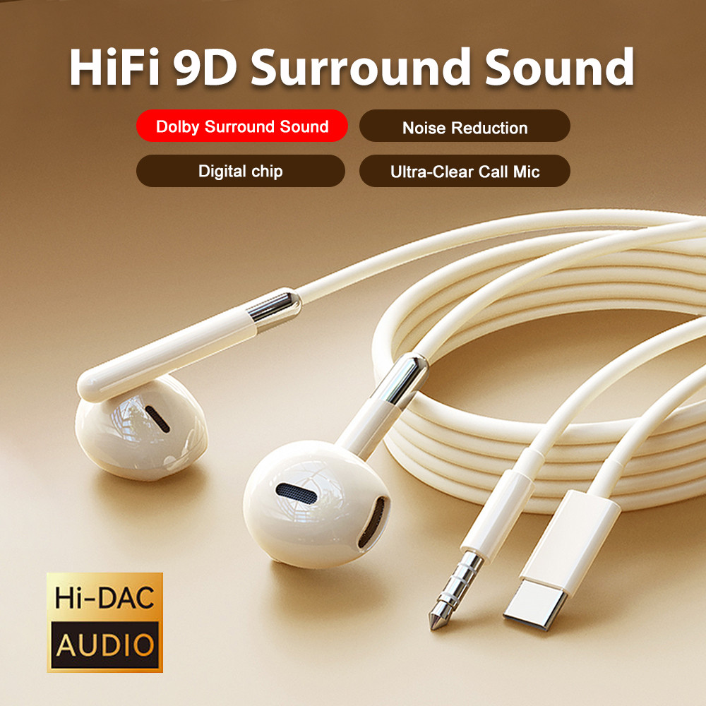 Type C Wired Headphones Hifi Stereo Surround Sound 3.5Mm Earphones Usb C Music Headset For Galaxy