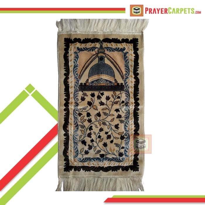 terlaris Sajadah Anak Warna Krim Dan Masjid Warna Biru Berornamen Daun 100% ori