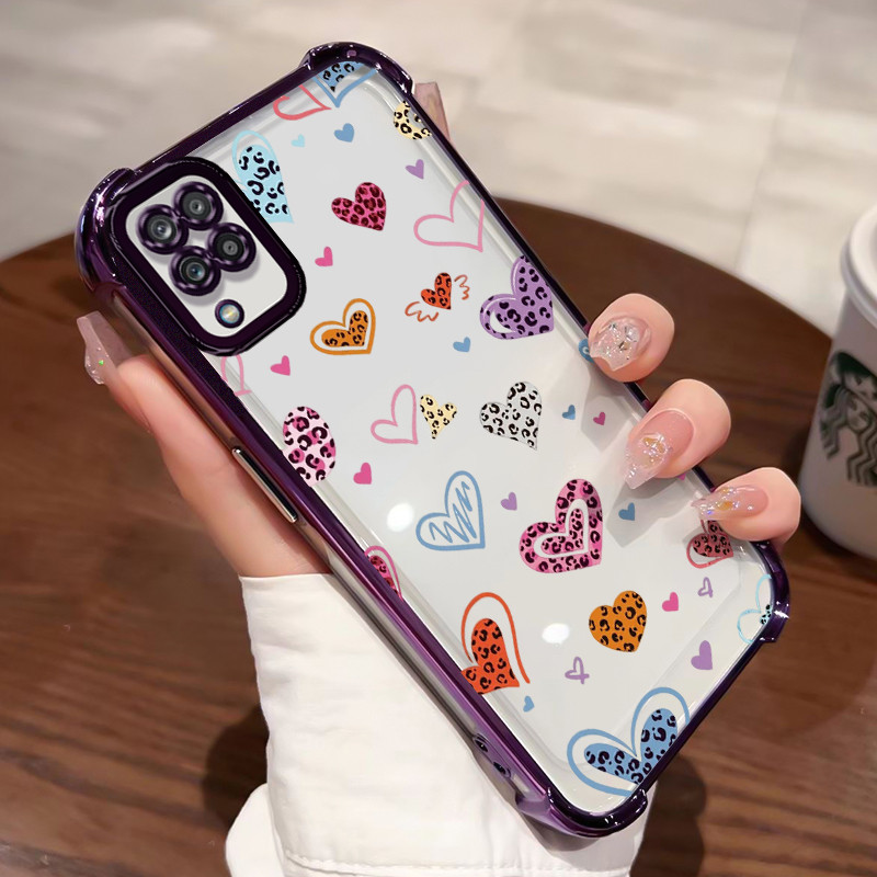 Casing Hp Untuk Samsung A22 5G Case Hati Leopard Kasing Shock-Proof Cesing Airbag Kesing Anti Kuning