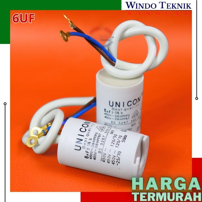 JTTOP" KAPASITOR 6UF BULAT SINGLE UNICON ELCO / CAPASITOR MESIN CUCI / POMPA AIR 6 UF MIKRO-FARAD -