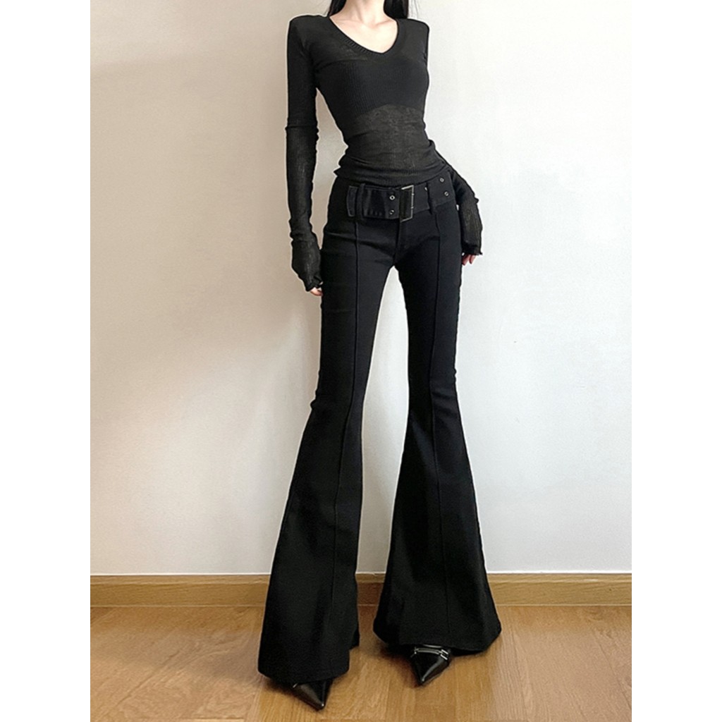Women'S Black Jeans Flare Pants Y2K Emo 2000S Streetwear Fashion Trousers Harajuku Wide Yoga Pants