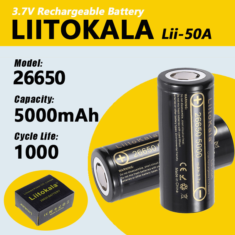1-18Pcs Liitokala Lii-50A 26650 5000Mah Lithium Battery 3.7V 5000Mah 26650-50A Rechargeable Battery