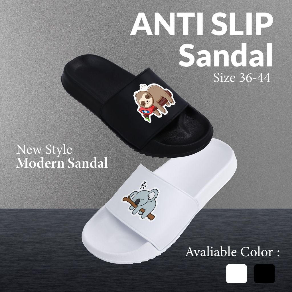 Sandal Anti Slip Wanita Pria Couple Nyaman Indoor Outdoor, Stiker Lucu Sloth & Koala, Size 36-44, De