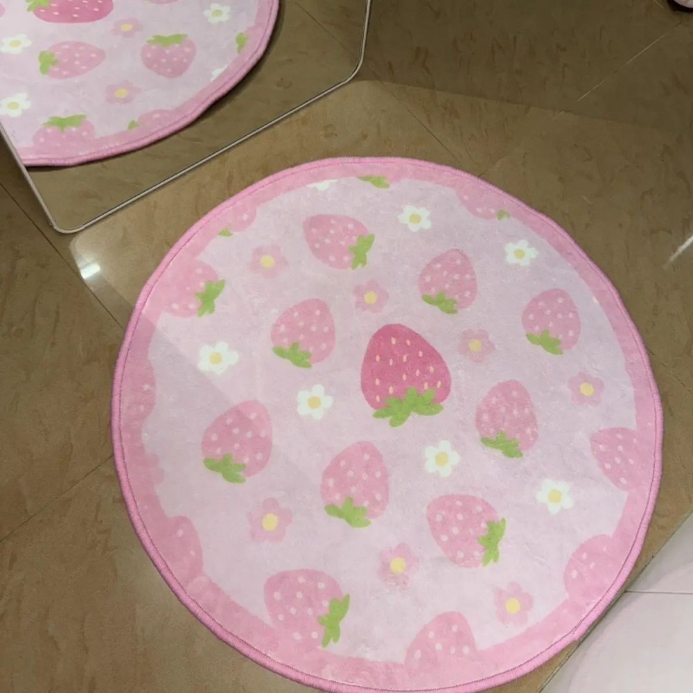 VIKAMA Strawberry Carpet Fluffy Rug for Bedroom & Living Room Sweet Shaggy Non-Slip Carpet Cute Home