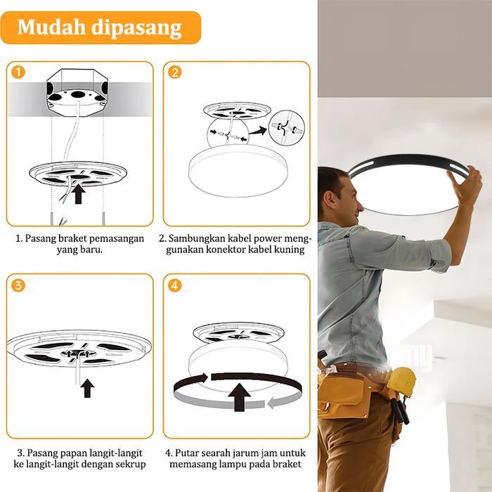 CODLAMPU PLAFON MINIMALIS MODERN LORONG DEKORASI BULAT PVC 12/18/24/36 WATT 3 WARNA KECERAHAN YANG