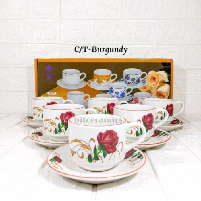 Cangkir kopi / cangkir teh + tatakan, keramik (6set) Bit Keramik