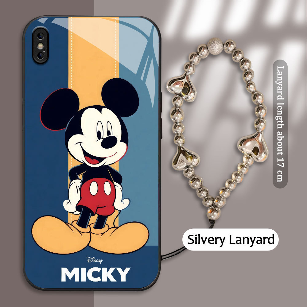 For Apple iPhone X XR XS MAX Casing Handphone  Disney Micky Cute Glass kesing Phone Case edge Silico