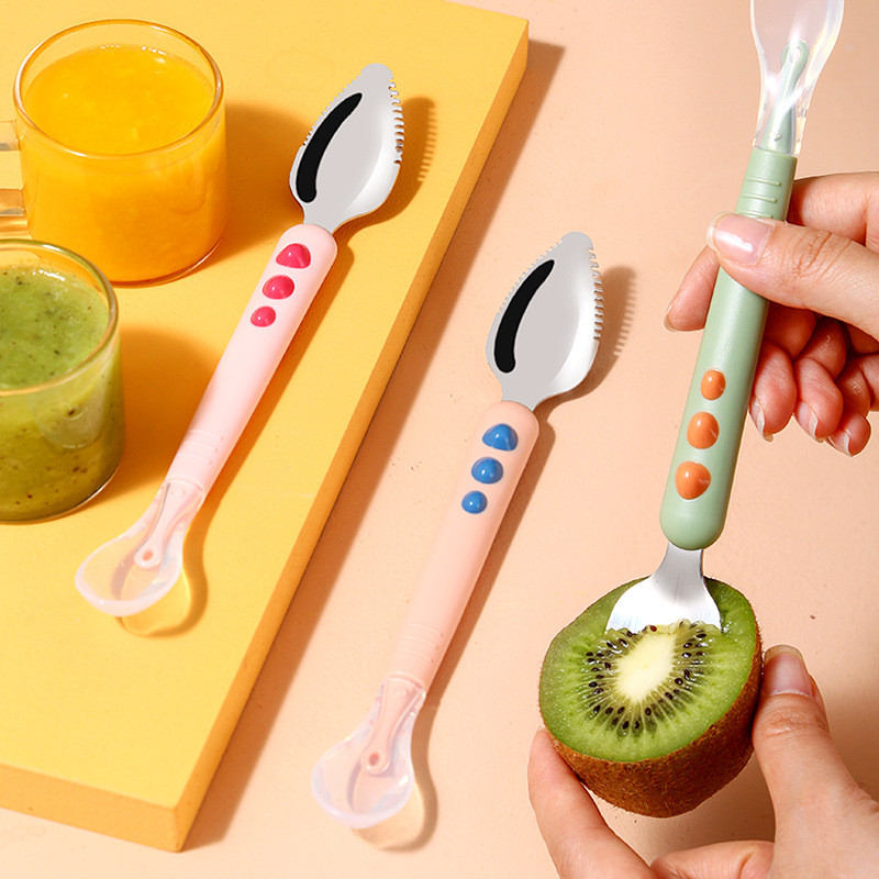 Baby Fruit Scraping Mud Spoon Feeding Spoon Soft Silicone Spoon Baby Easy To Eat Fruit Spoon Mother