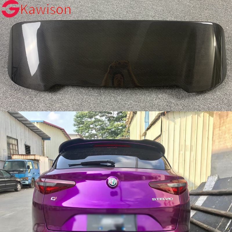 For Alfa Romeo Steio Spoiler Carbon Fiber Rear Trunk Spoiler Black Finish Quadrifoglio Verde Sd