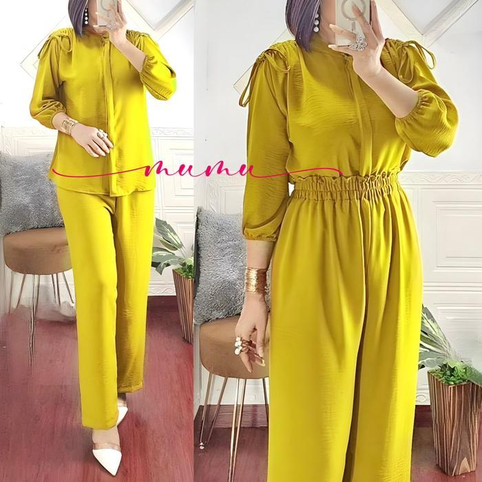 RATI - AURA SET BY MUMUFASHION SOLO Setelan Crinkle Airflow Wanita Dewasa Kulot Muslim Panjang