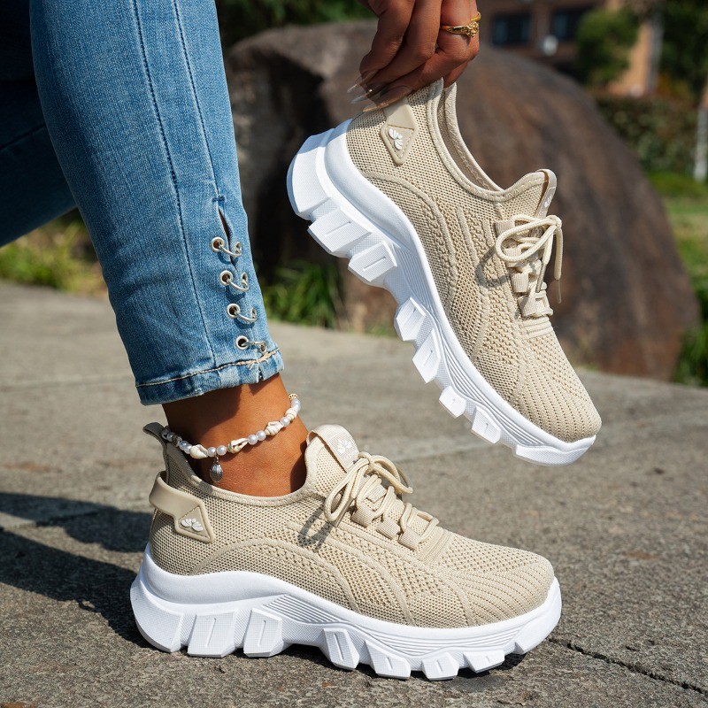 Women'S 2025 Spring Knitted Shoes Breathable Mom Shoes Plus Size Comfort Non-Slip Casual Flat Sole
