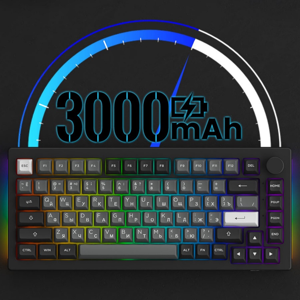 Akko 5075B Plus Mechanical Keyboard 75% ANSI ASA Profile Russian Keycaps RGB 2.4G&Blutooth