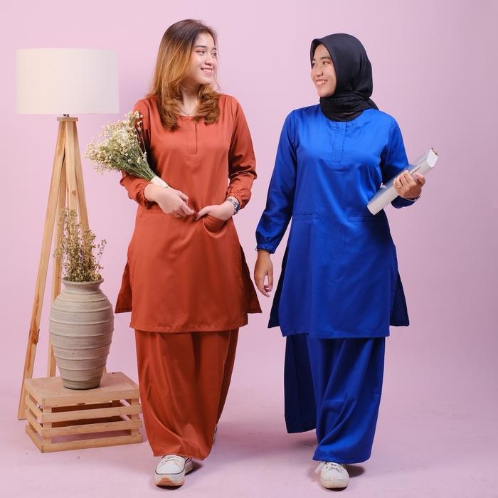 Baju Oka OK Tunik Rok Katun Toyobo Lengan Panjang Karet Muslim Wanita