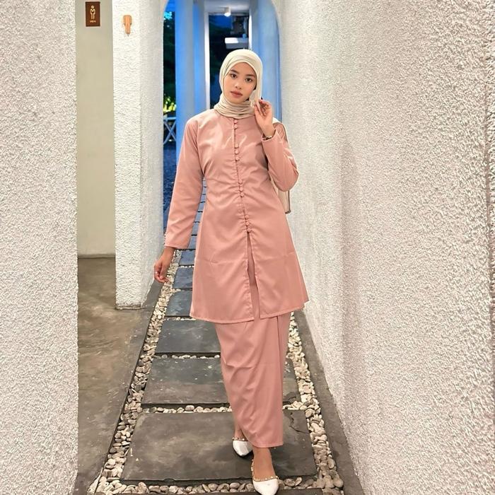 LYORAA Stelan Kurung Melayu Wanita Polos Terbaru Setrok Kurung Malay Wanita Setrok Polos Set Baju