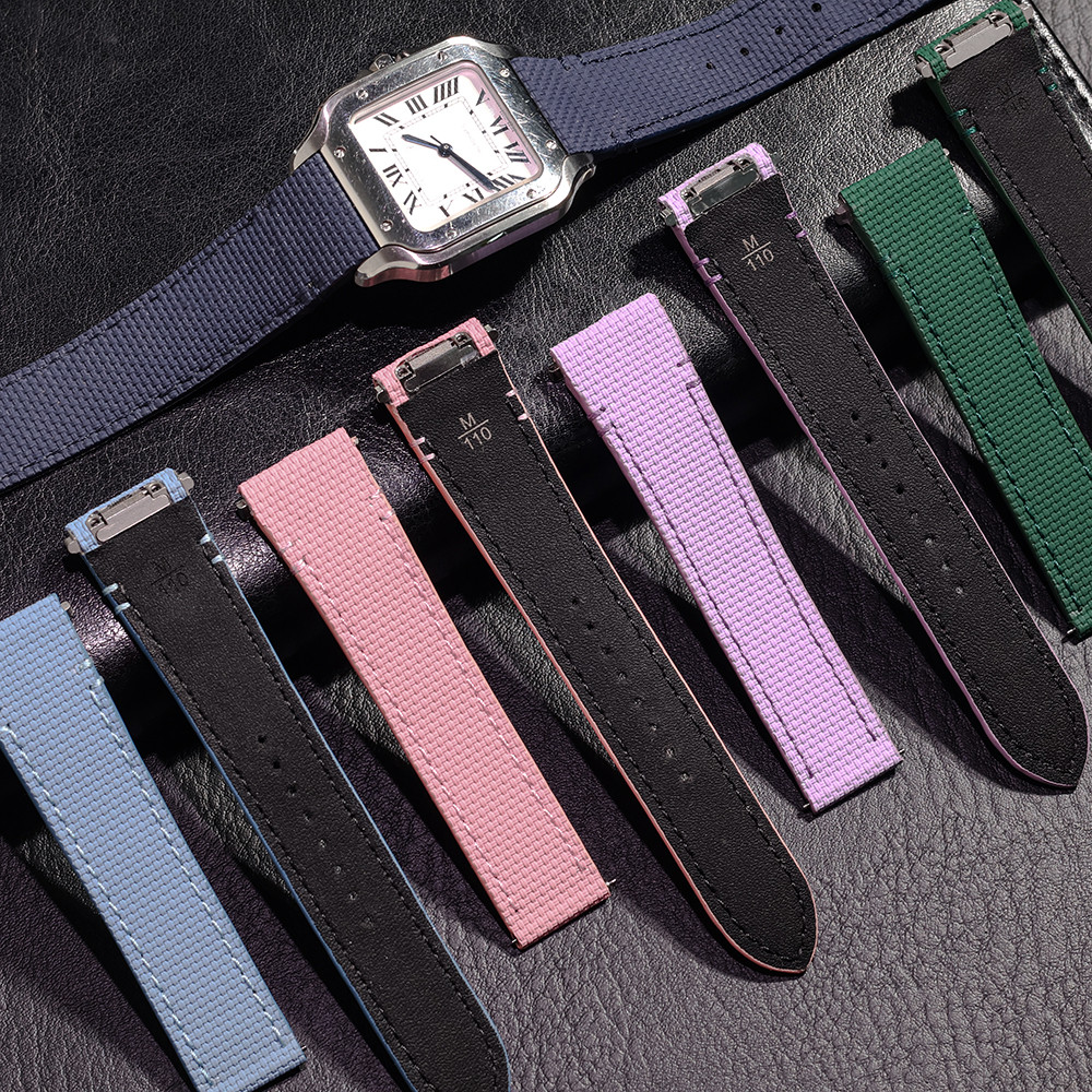 Perfect Fit Cartier Santos Quick Release Watch Band Fluoro Rubber Replacement Strap for Medium Large